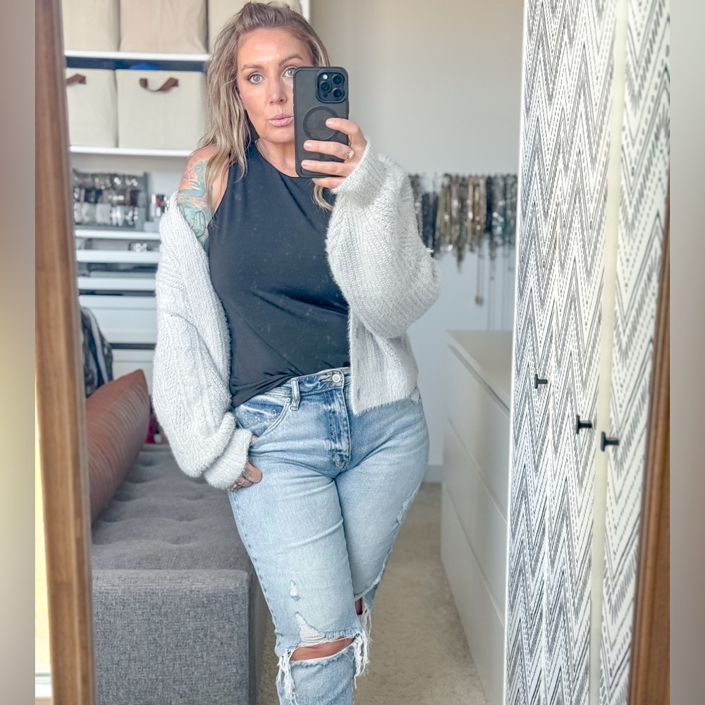 Abercrombie & Fitch Light Gray Knit Cardigan